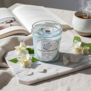 ✨🤍 Bougie Énergétique Jasmin & Cristal de Roche 🤍✨