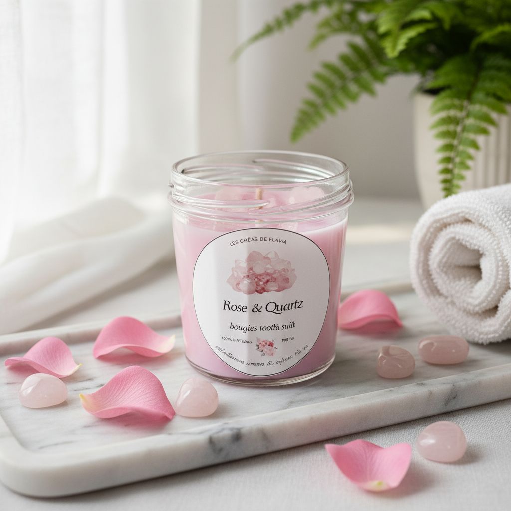 ✨🌸 Bougie Énergétique Rose & Quartz Rose 🌸✨