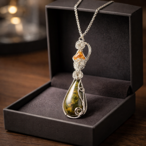 pendentif quartz rutile & serpentine – Énergie & renouveau