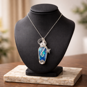 pendentif azurite & Œil de sorcière – intuition & mystère