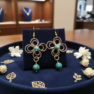 boucles d'oreilles fleur en turquoise africaine naturelle