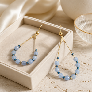 boucles d'oreilles goutte en aigue marine naturelle