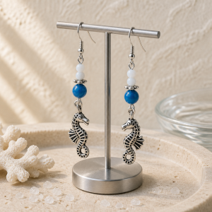 boucles d'oreilles hippocampe en apatite et pierre de lune