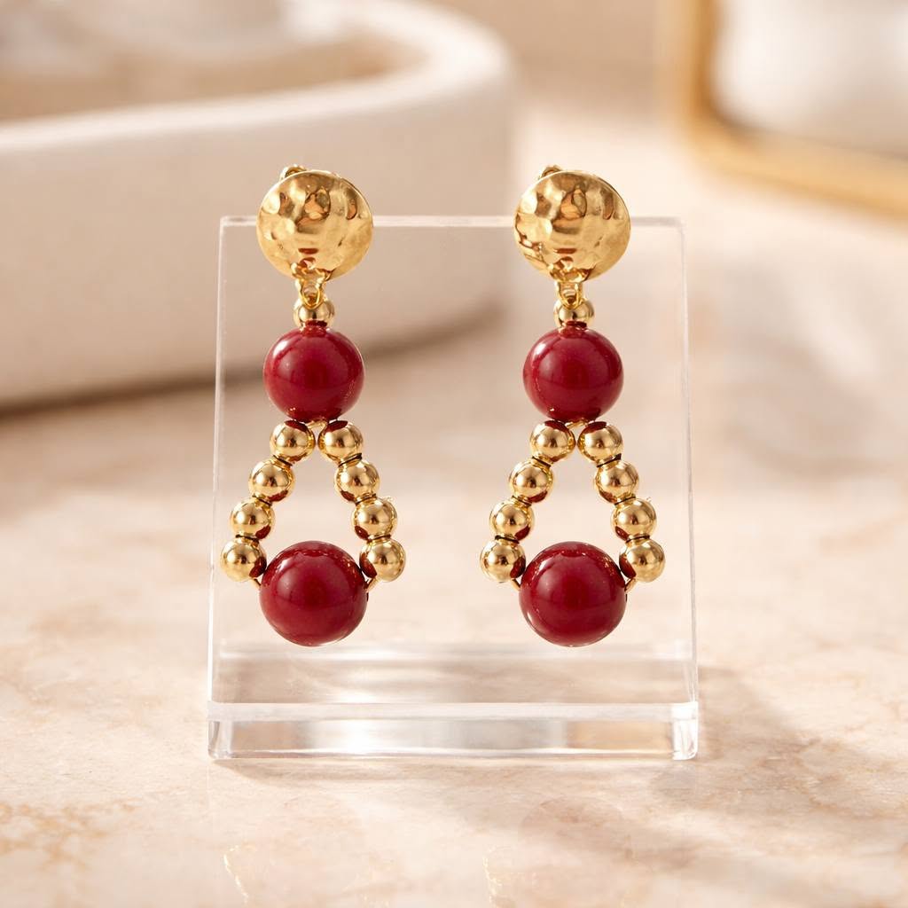boucles d'oreilles quartz rose et perles dorées boucles d'oreilles quartz rose et perles dorées