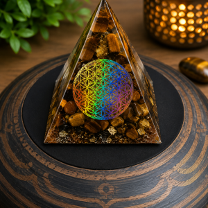 orgonite Œil de tigre – fleur de vie