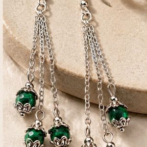 Boucles d'Oreilles Cascade en Malachite Naturelle