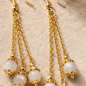 boucles d'oreilles cascade en pierre de lune dorée