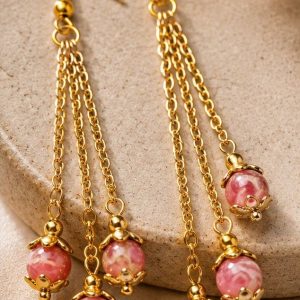 Boucles d'Oreilles Cascade en Rhodochrosite Dorée
