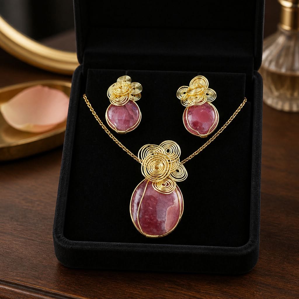 parure cœur de rhodochrosite parure cœur de rhodochrosite